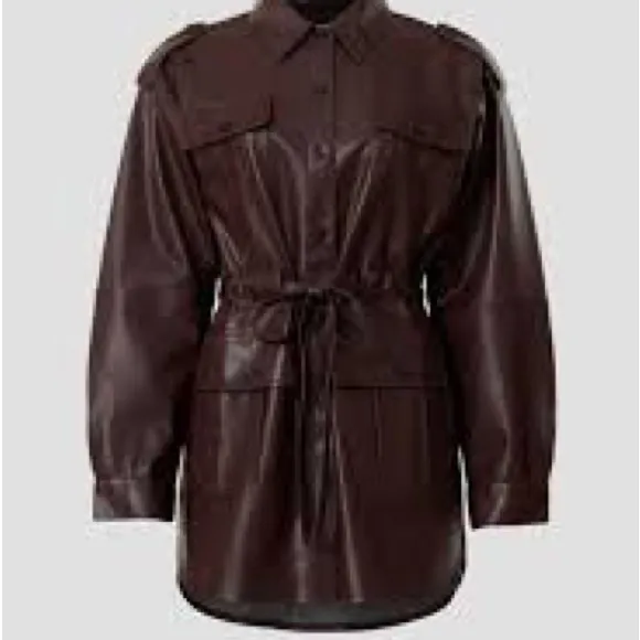Brown /Oxblood Size 10 Marissa Webb Tie Belt Vegan Leather Shacket. Minidress